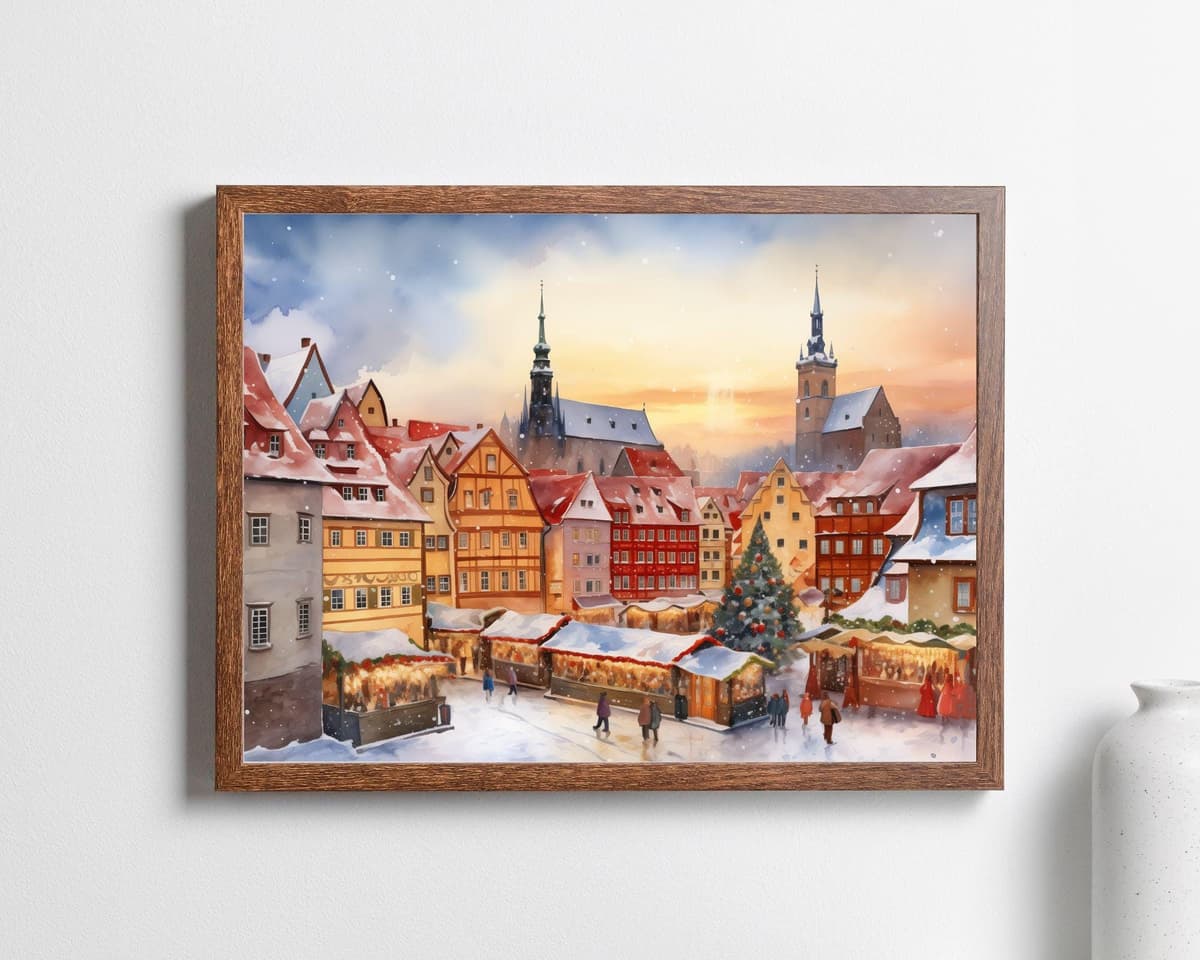 Bamberg Christmas Market Glow watercolor art print