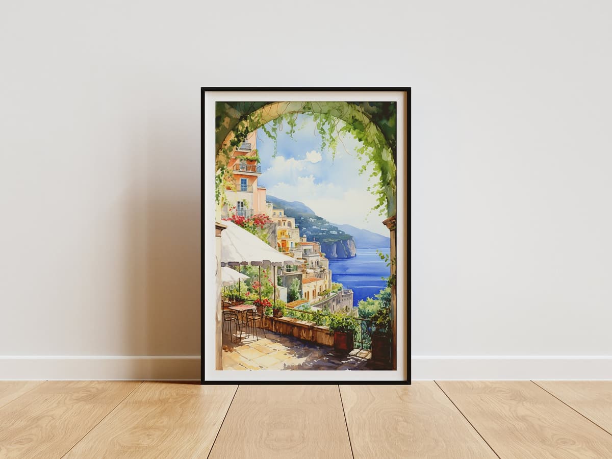 Positano Italy Coastal View watercolor art print