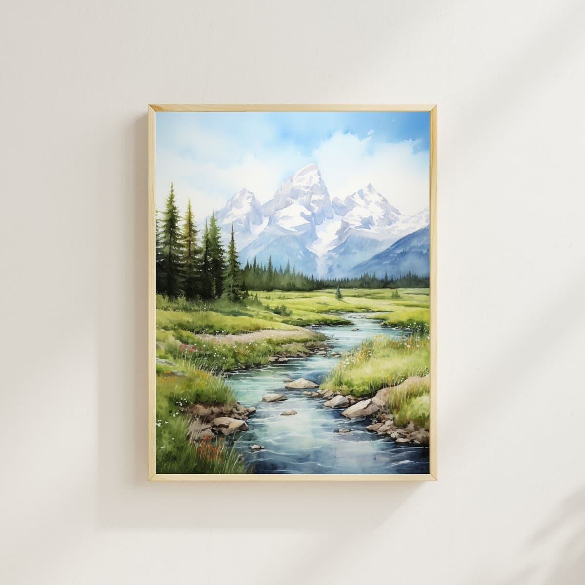 Grand Teton Rockies Landscape watercolor art print