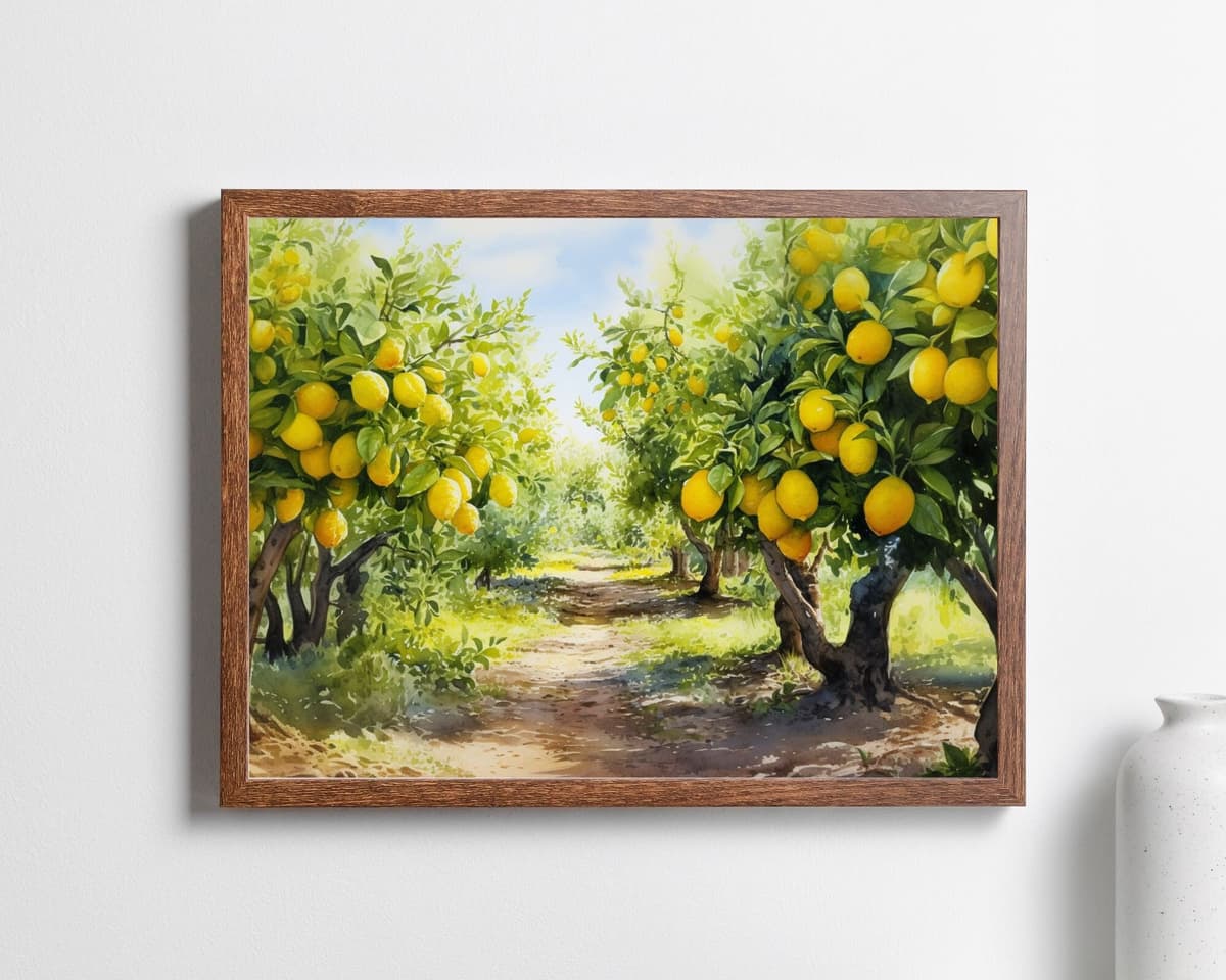 Italian Lemon Orchard View watercolor art print