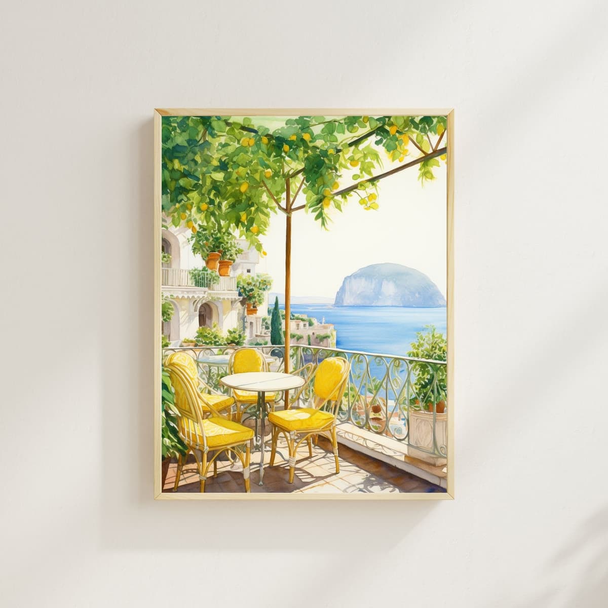 Italian Coastal Lemon Grove watercolor art print