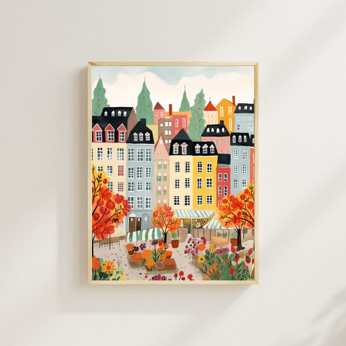 Copenhagen Flower Market Scene watercolor art print