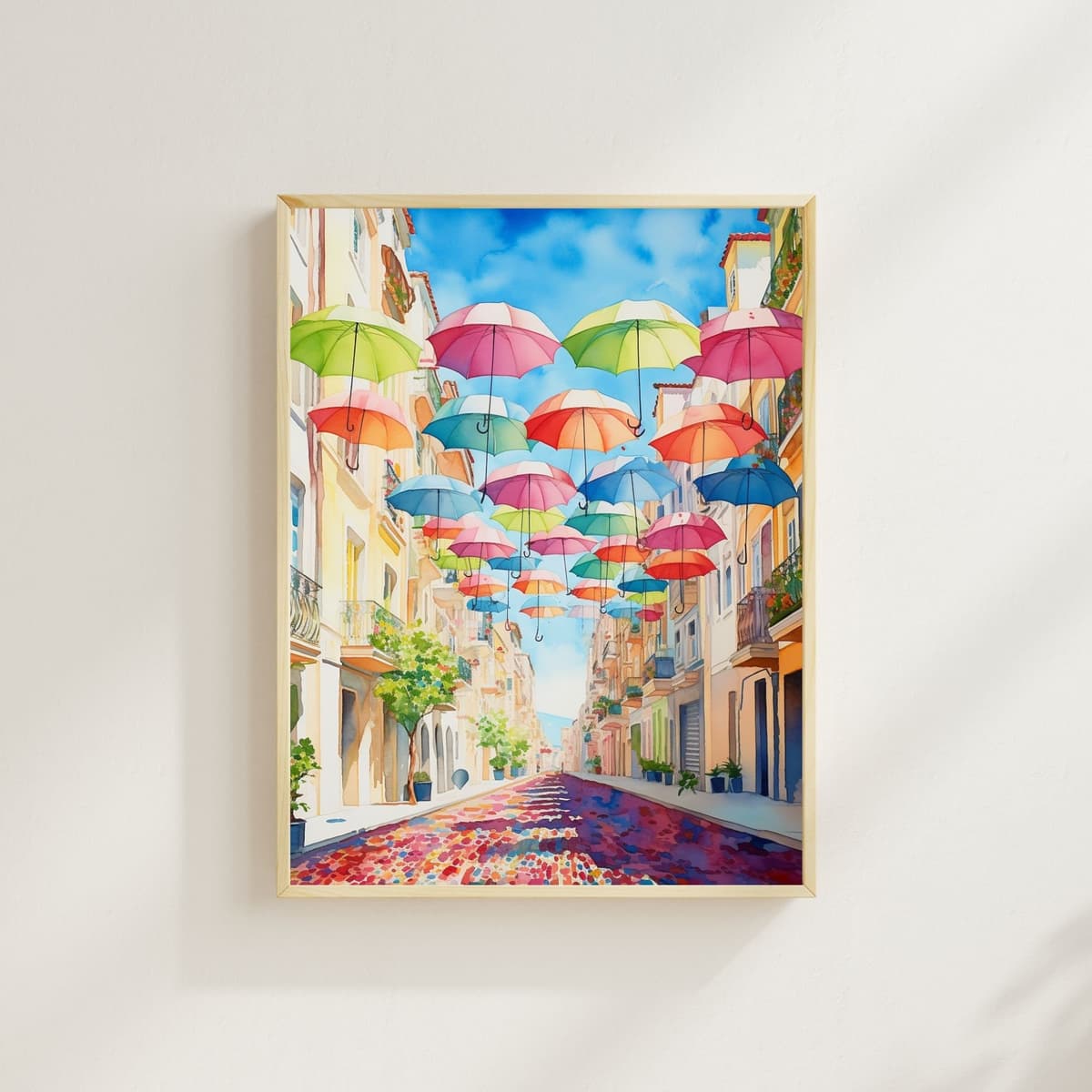 Agueda Umbrella Street Scene watercolor art print