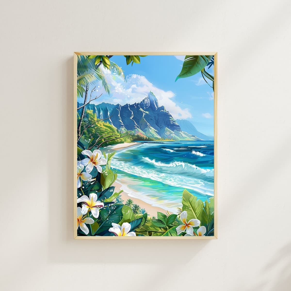 Kauai Coastal Beach watercolor art print