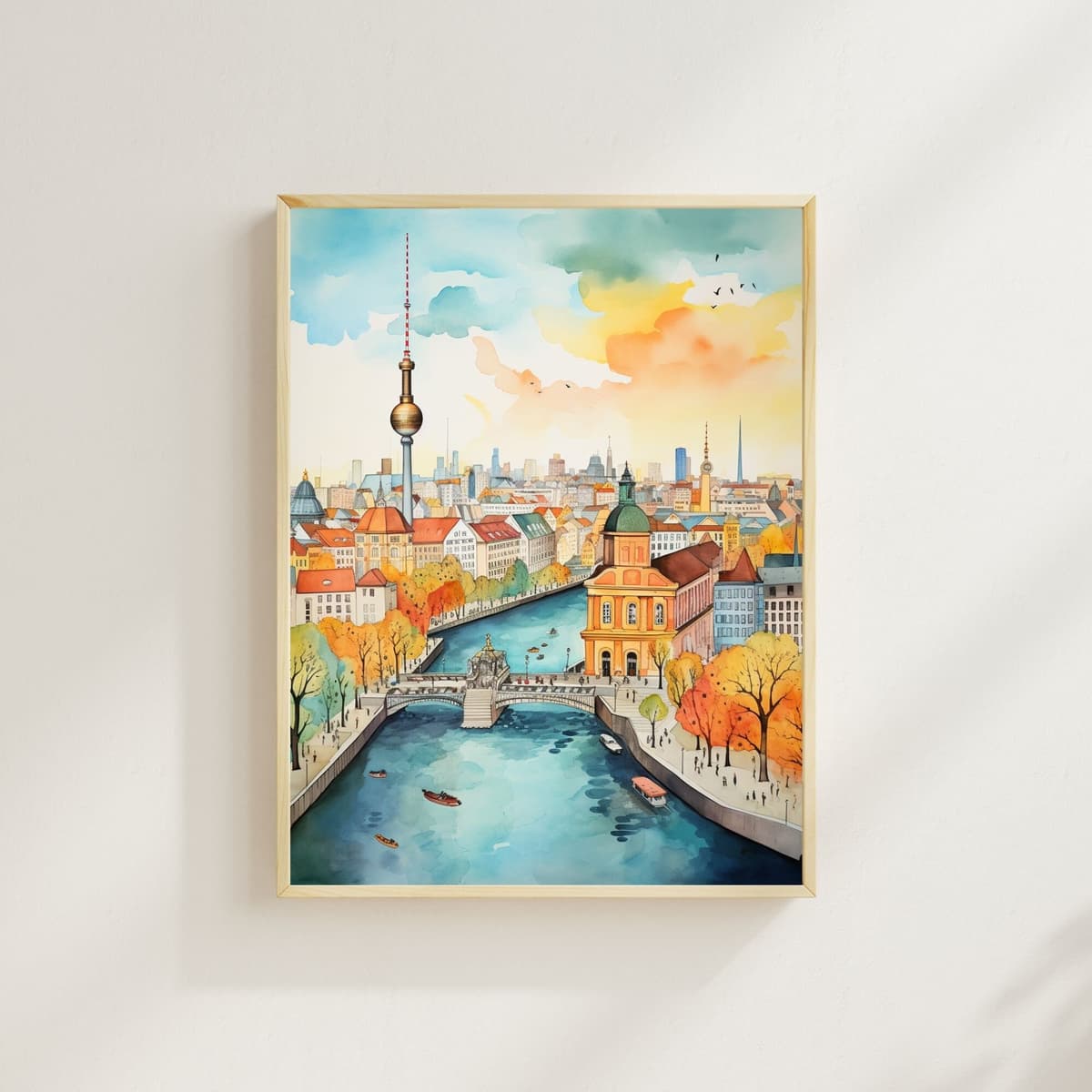 Berlin Skyline Spree River watercolor art print